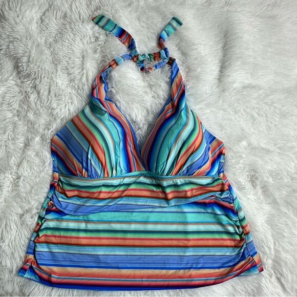 La Blanca Swimwear Sz 22W V-Neck Sunset Striped Multicolor Halter Tankini Top - Picture 7 of 13